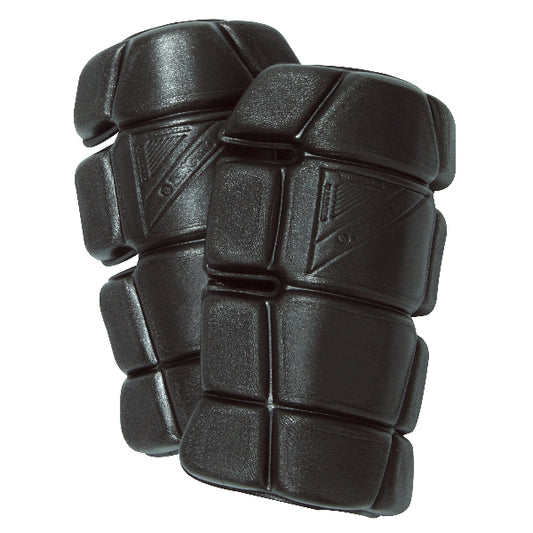 Pair of black Engel protective knee pads on a white background