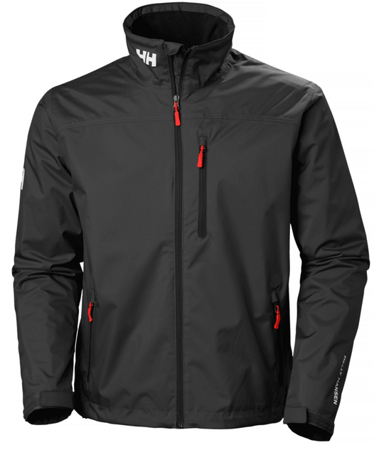 Helly Hansen Crew Midlayer Jacket 30253. Waterproof and Windproof. Front profile view of the jacket Black in colour. Available at Kustom Workwear Waterford.