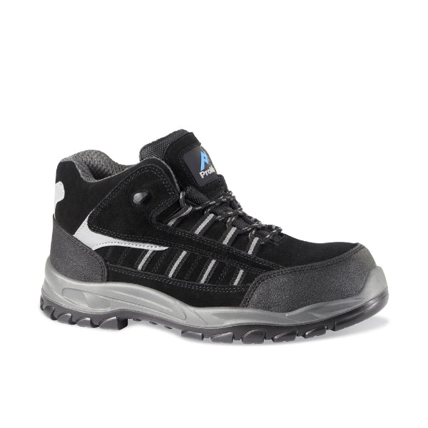 A black Rockfall Hartford safety boot with a lace-up closure, protective toecap, and dual density PU outsole.