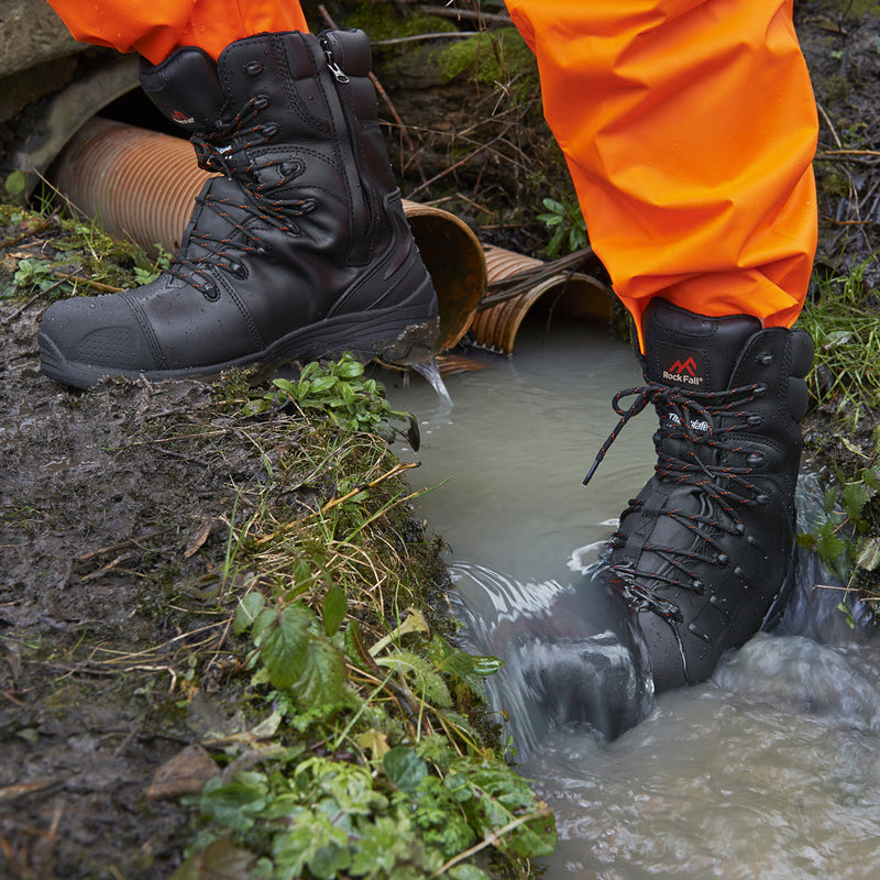 Rockfall Monzonite High Leg Internal Metatarsal Waterproof Safety Boot with Side Zip