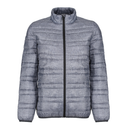 Front upright view of the TRA496 puffer coat in Grey on white background