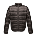 A black Regatta TRA496 Firedown Jacket with quilted insulation, featuring two zipped lower pockets and a high collar.