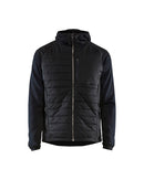 Navy Hybrid jacket features a thin but warm padding and a softshell fabric.