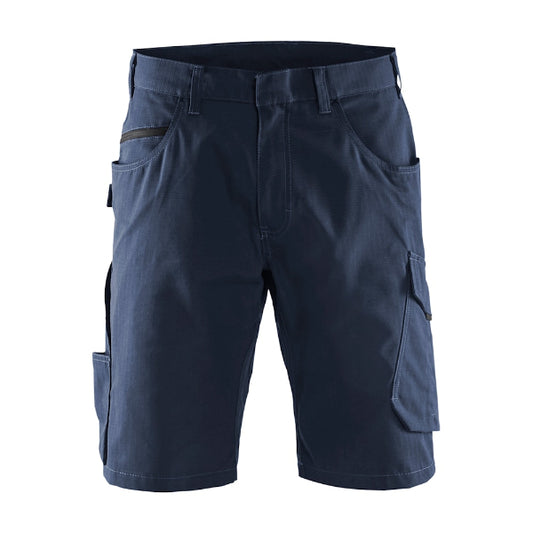Back view of the Blaklader Service Shorts 1499 in dark navy and black, showing the rear pocket layout and ripstop fabric.