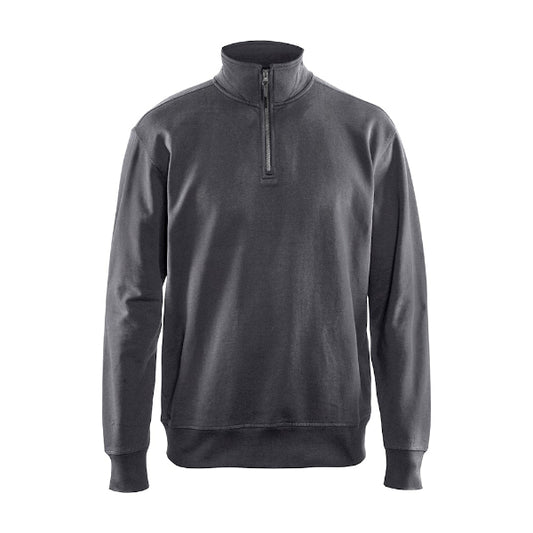 Front view of the Blaklader Half Zip Sweatshirt 3369 in dark grey showing the zip-neck design and clean professional finish.