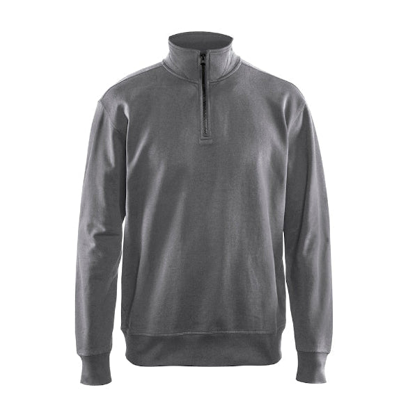 Front view of the Blaklader Half Zip Sweatshirt 3369 in grey showing the half zip neckline and relaxed fit.