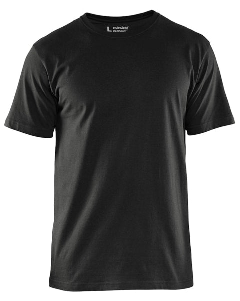 Front view of the Blaklader T-Shirt 3525 in black showing rib-knit crew neck, reinforced shoulder seams and clean hemmed sleeves.