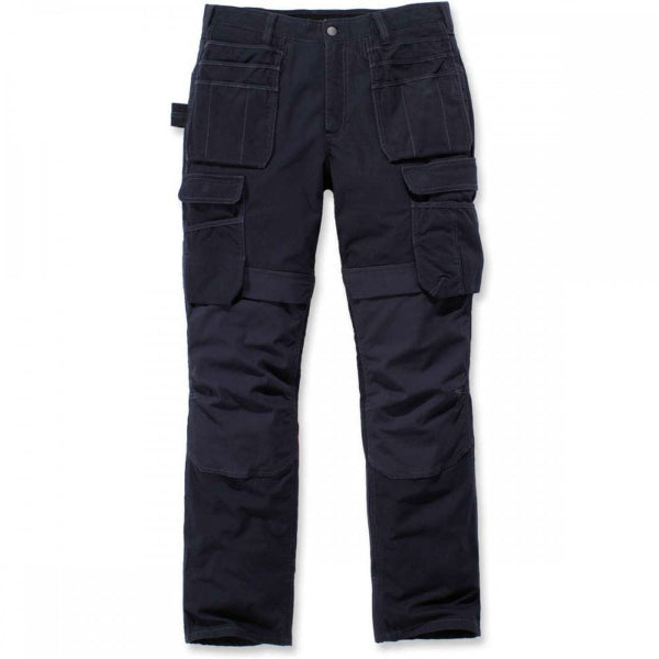 Front view of the Carhartt 103337 multi-pocket work trousers in navy with a relaxed fit and practical pocket layout.