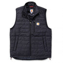 A navy-coloured Carhartt men's lightweight insulated vest with a full-length front zipper, left chest pocket with zipper closure, and two lower-front pockets with snap closure.