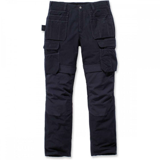 Navy Carhartt relaxed fit work trousers on a white background