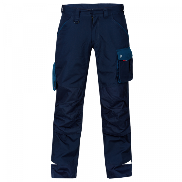 Front view of the Engel Galaxy Work Trousers 2810-254 in blue ink showing multi-pocket layout and CORDURA knee reinforcement.