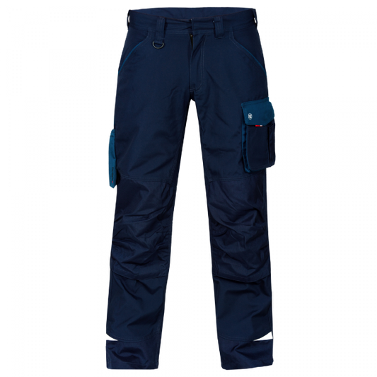 Front view of the Engel Galaxy Work Trousers 2810-254 in blue ink showing multi-pocket layout and CORDURA knee reinforcement.