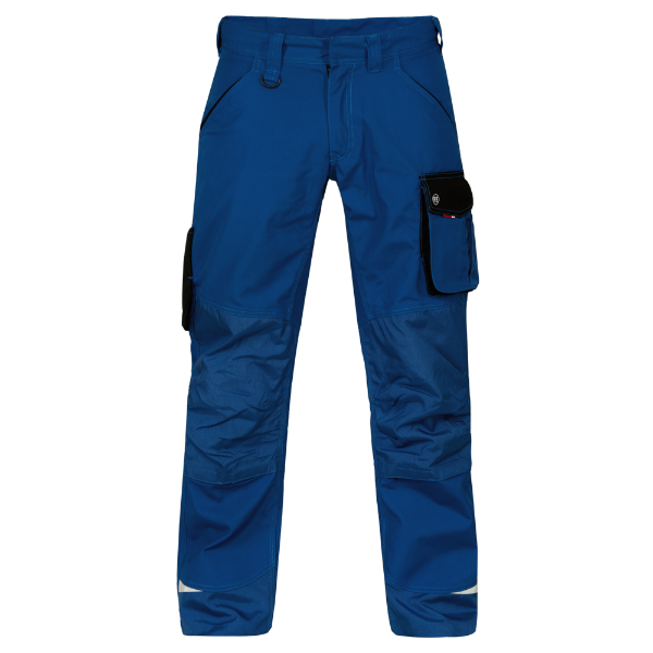 Front view of the Engel Galaxy Work Trousers 2810-254 in surfer blue and black showing multi-pocket layout and CORDURA knee reinforcement.
