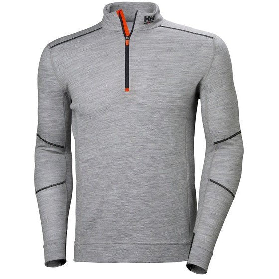 Helly Hansen Merino Half Zip 75107 in grey melange, front view showing the half zip placket