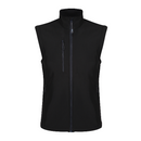 A black Regatta TRA858 Honestly Made Recycled Softshell bodywarmer with a high collar, zip front, and multiple zippered pockets.
