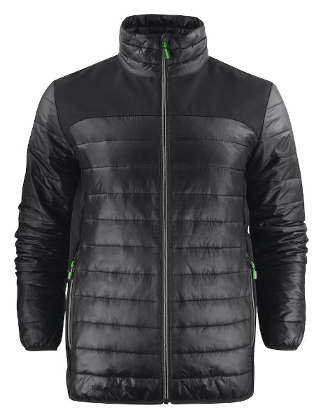 Front view of the Printer Activewear Expedition Jacket 2261057 in black showing padded insulation and full-zip front.