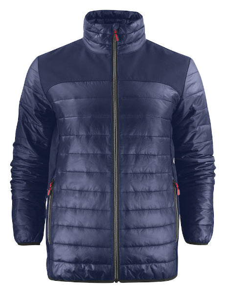 Front view of the Printer Activewear Expedition Jacket 2261057 in navy showing padded insulation and full-zip front.