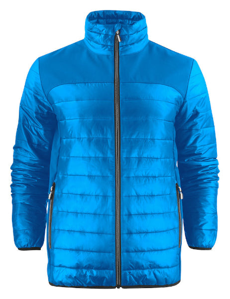 Front view of the Printer Activewear Expedition Jacket 2261057 in ocean blue showing padded insulation and full-zip front.
