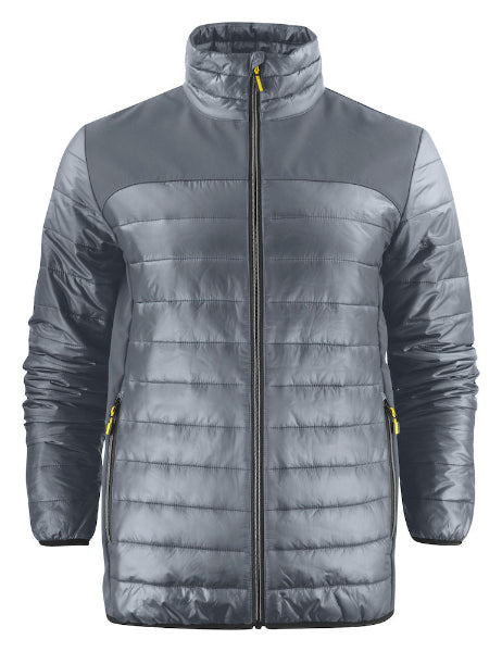 Front view of the Printer Activewear Expedition Jacket 2261057 in steel grey showing padded insulation and full-zip front.