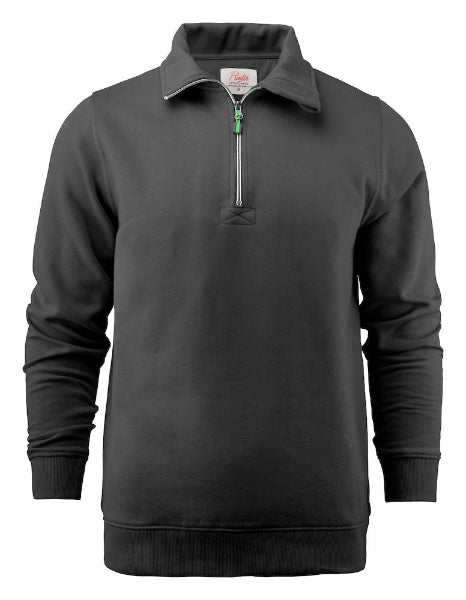 Front view of the Printer Rounders Half Zip Sweatshirt 2262053 in black showing the half zip neckline, brushed inner construction and workwear fit.