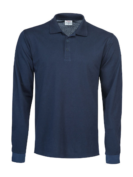 Front view of the Printer Surf Pique Polo Shirt 2265011 in navy showing the button placket, polo collar and breathable pique construction.