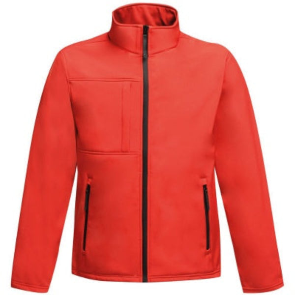 Front view of the Regatta TRA688 Octagon softshell jacket in classic red showing full zip and zipped lower pockets.