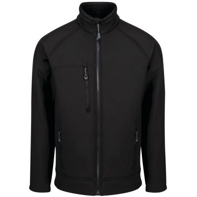 Front view of the Regatta TRA699 Northway softshell jacket in black, featuring insulated lining and a wind resistant outer, on a white background.