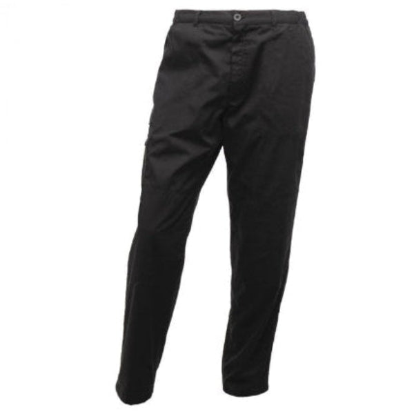 Front view of the Regatta Cargo Trouser TRJ500L in black showing cargo pockets, belt loops and zip fly opening.