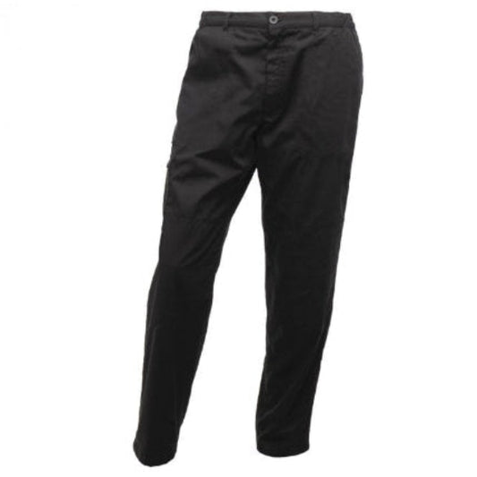 Front view of the Regatta Cargo Trouser TRJ500L in black showing cargo pockets, belt loops and zip fly opening.