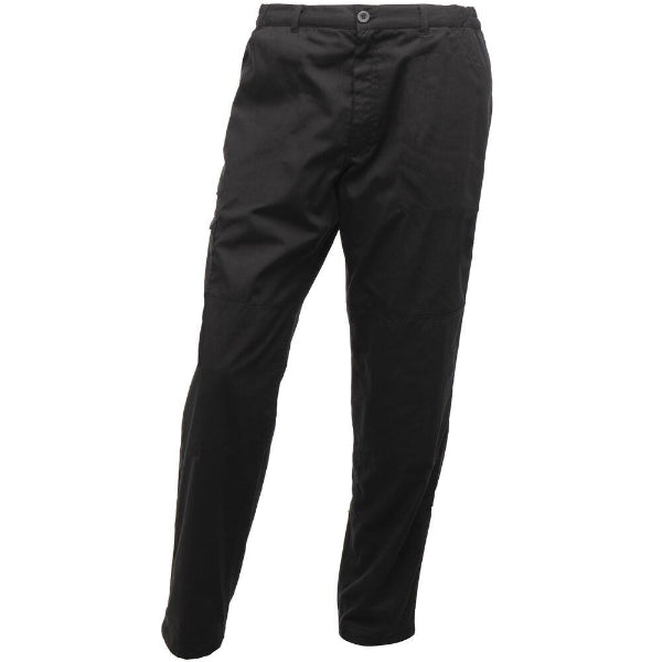 Front view of the Regatta Cargo Trouser TRJ500R in black showing cargo pocket, belt loops and zip fly.