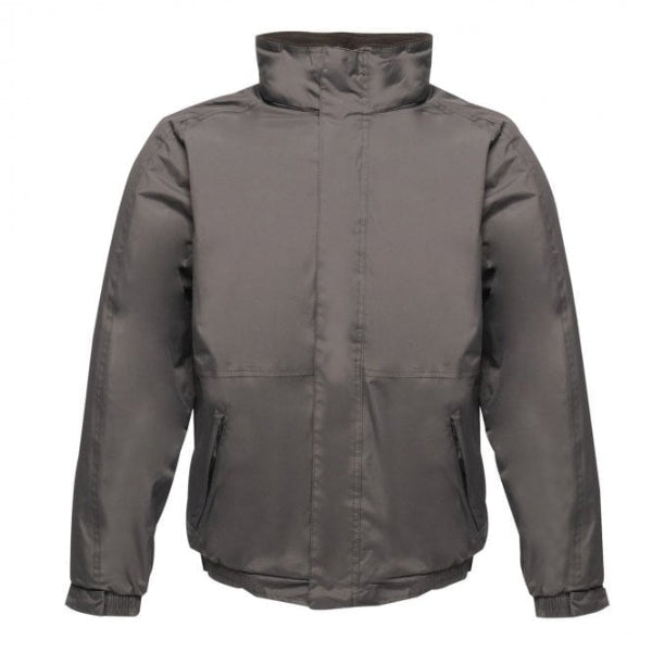 Front view of the Regatta Dover Jacket TRW297 with concealed hood, stormflap, fleece lined body and zipped pockets.