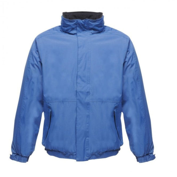 Front view of the Regatta Dover Jacket TRW297 in royal blue and navy with concealed hood, stormflap and zipped pockets.